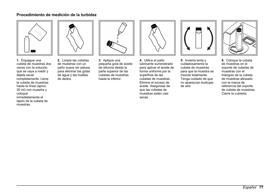 Procedimiento de medición de la turbidez | Hach-Lange 2100 AN Laboratory Turbidimeter Basic User Manual User Manual | Page 77 / 86