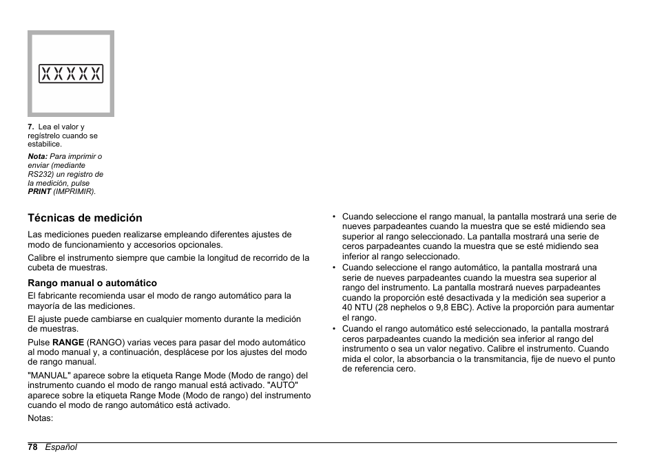 Técnicas de medición, Rango manual o automático | Hach-Lange 2100 AN Laboratory Turbidimeter Basic User Manual User Manual | Page 78 / 86