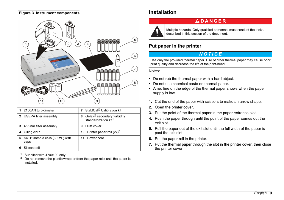 Installation, Put paper in the printer, Refer to | Figure 3 | Hach-Lange 2100 AN Laboratory Turbidimeter User Manual User Manual | Page 11 / 60