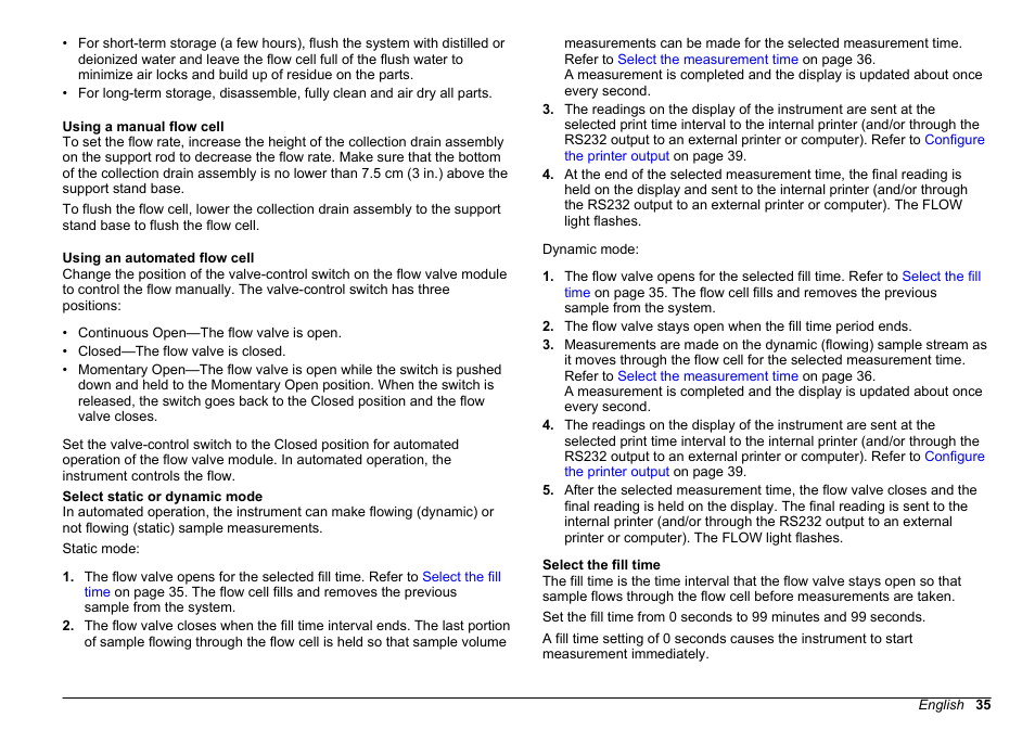 Using a manual flow cell, Using an automated flow cell, Select static or dynamic mode | Select the fill time | Hach-Lange 2100 AN Laboratory Turbidimeter User Manual User Manual | Page 37 / 60