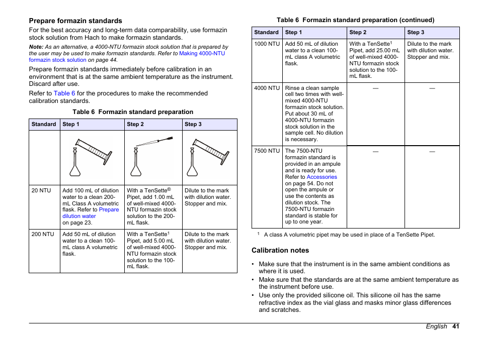 Prepare formazin standards, Calibration notes, Prepare formazin standards calibration notes | Hach-Lange 2100 AN Laboratory Turbidimeter User Manual User Manual | Page 43 / 60