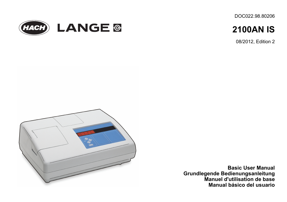 Hach-Lange 2100 AN IS Laboratory Turbidimeter Basic User Manual User Manual | 76 pages