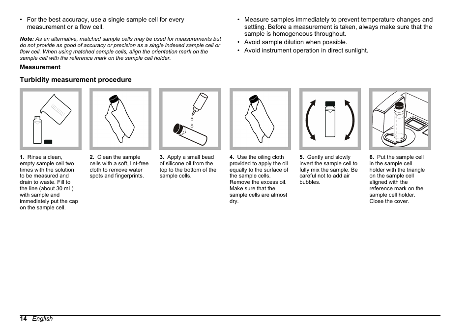 Turbidity measurement procedure | Hach-Lange 2100 AN IS Laboratory Turbidimeter Basic User Manual User Manual | Page 14 / 76