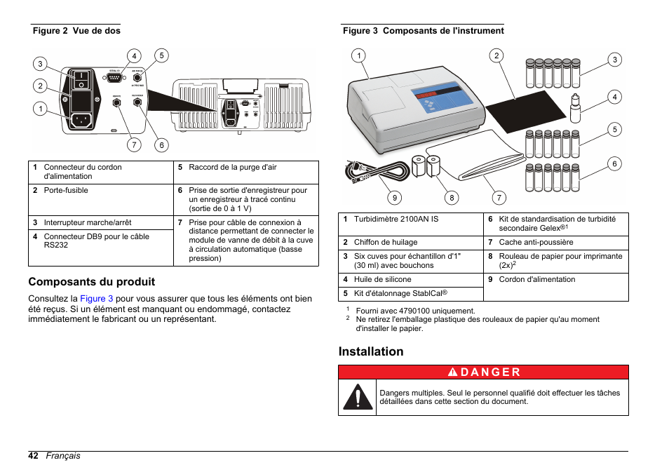 Composants du produit, Installation | Hach-Lange 2100 AN IS Laboratory Turbidimeter Basic User Manual User Manual | Page 42 / 76
