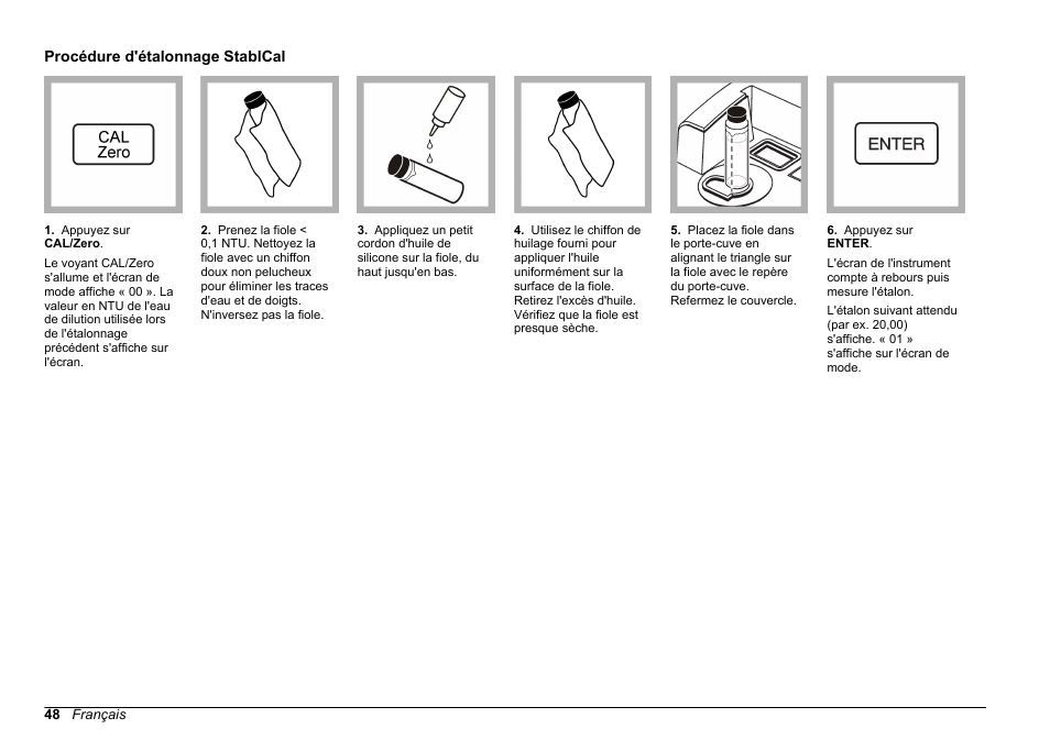 Procédure d'étalonnage stablcal | Hach-Lange 2100 AN IS Laboratory Turbidimeter Basic User Manual User Manual | Page 48 / 76