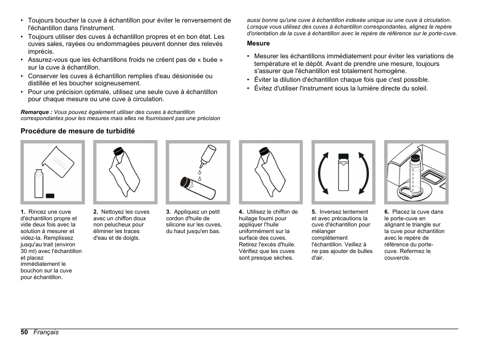 Procédure de mesure de turbidité | Hach-Lange 2100 AN IS Laboratory Turbidimeter Basic User Manual User Manual | Page 50 / 76