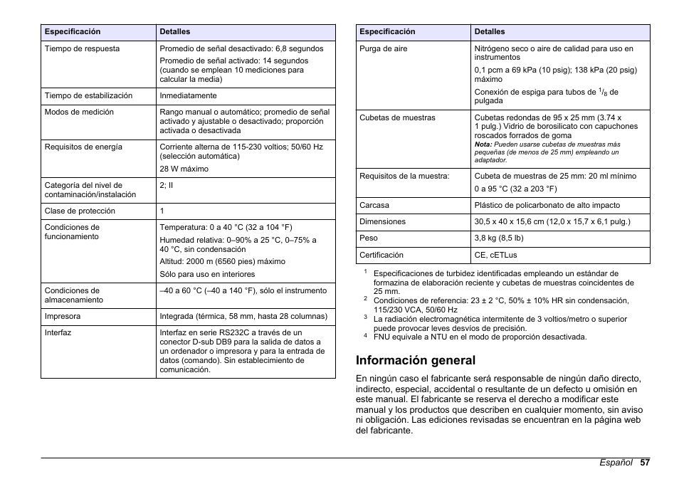 Información general | Hach-Lange 2100 AN IS Laboratory Turbidimeter Basic User Manual User Manual | Page 57 / 76