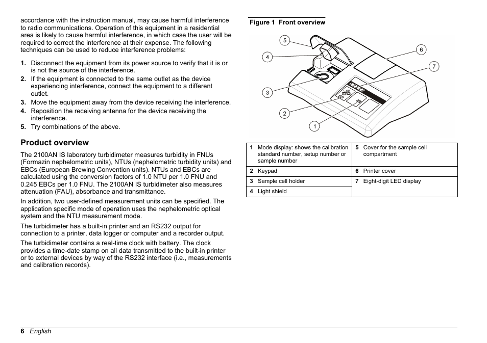 Product overview | Hach-Lange 2100 AN IS Laboratory Turbidimeter Basic User Manual User Manual | Page 6 / 76