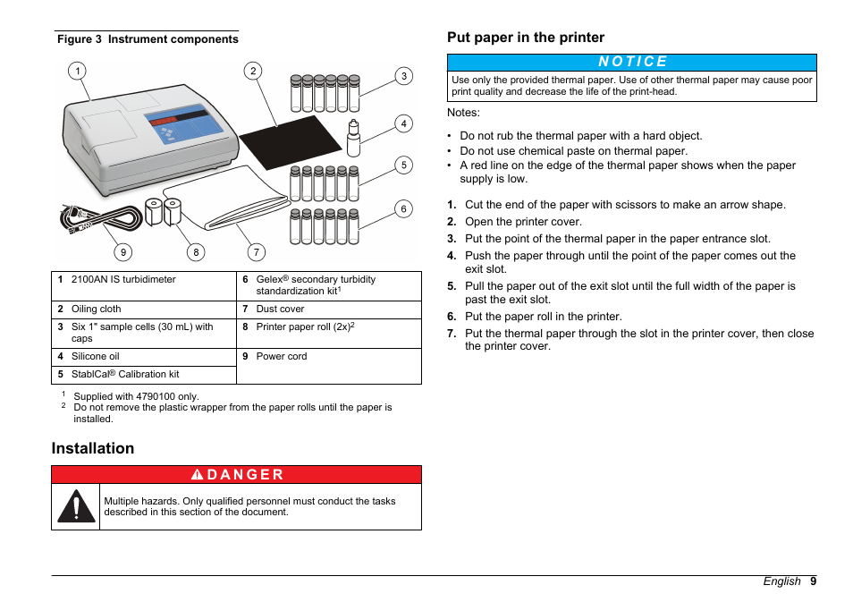 Installation, Put paper in the printer | Hach-Lange 2100 AN IS Laboratory Turbidimeter User Manual User Manual | Page 11 / 52