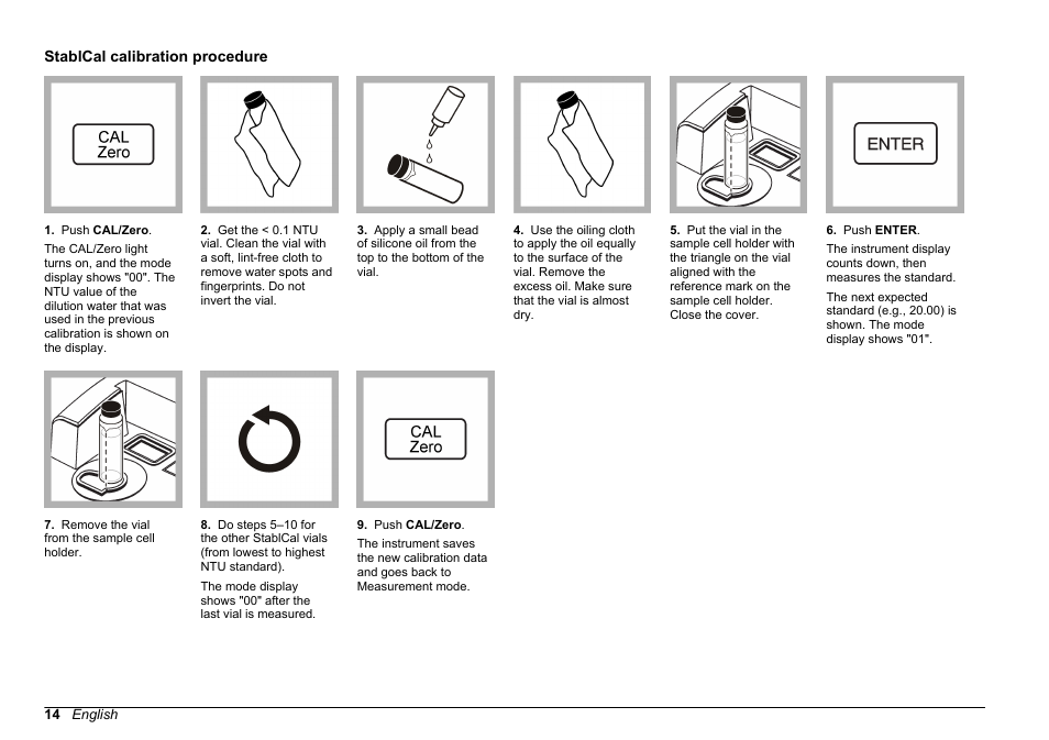 Stablcal calibration procedure | Hach-Lange 2100 AN IS Laboratory Turbidimeter User Manual User Manual | Page 16 / 52
