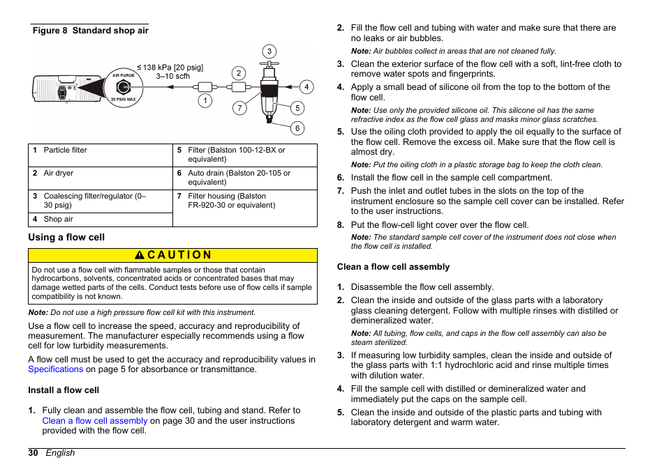 Using a flow cell, Install a flow cell, Clean a flow cell assembly | Install a flow cell clean a flow cell assembly, Flow cell. refer to, Using, A flow cell, Figure 8, Show the methods for connecting the two types of | Hach-Lange 2100 AN IS Laboratory Turbidimeter User Manual User Manual | Page 32 / 52