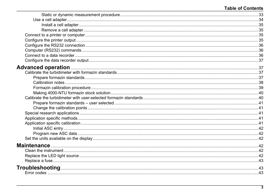 Advanced operation, Maintenance, Troubleshooting | Hach-Lange 2100 AN IS Laboratory Turbidimeter User Manual User Manual | Page 5 / 52