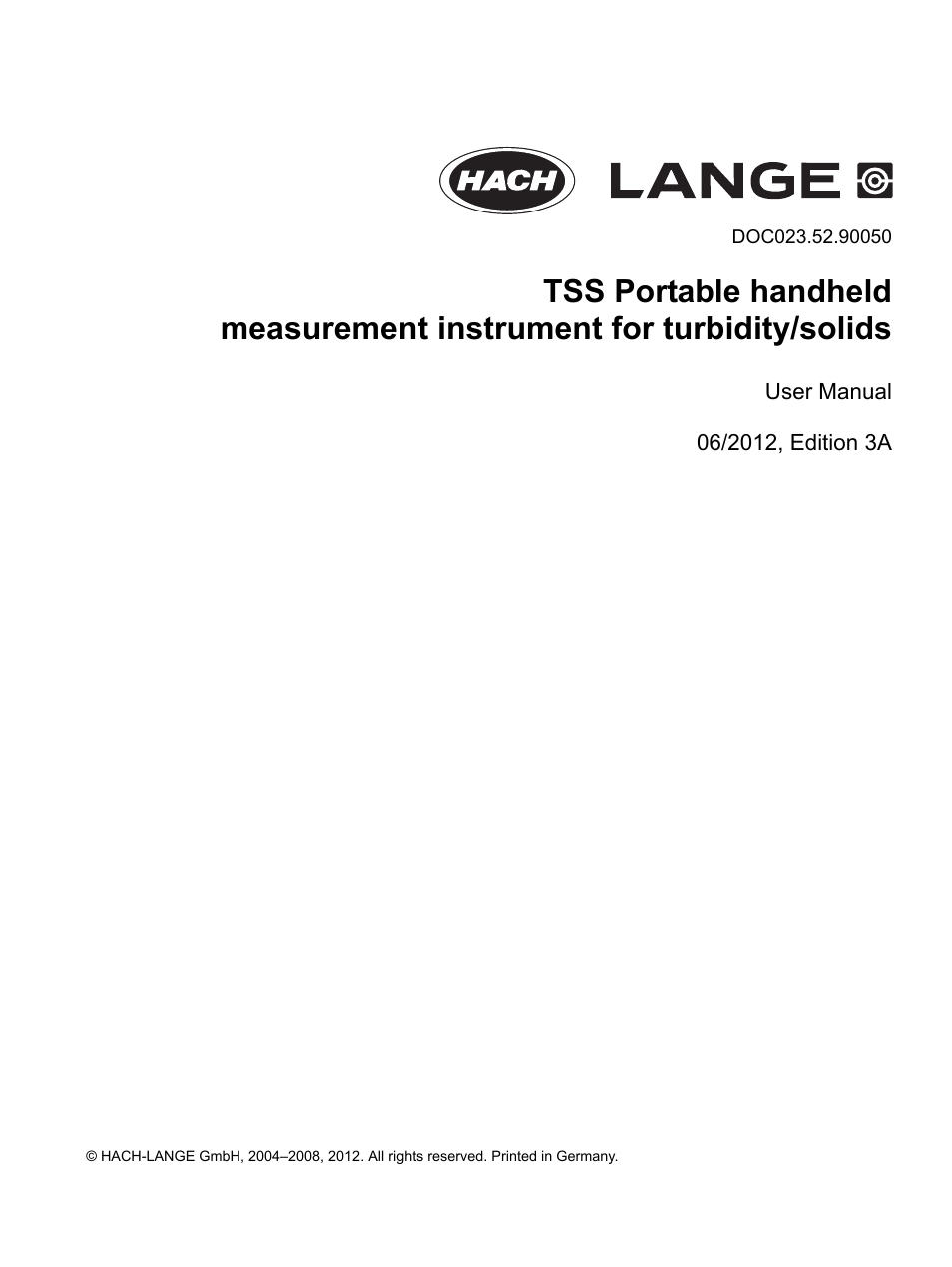 Hach-Lange TSS PORTABLE Handheld Instrument for Turbidity_Suspended Solids Manual User Manual | 38 pages