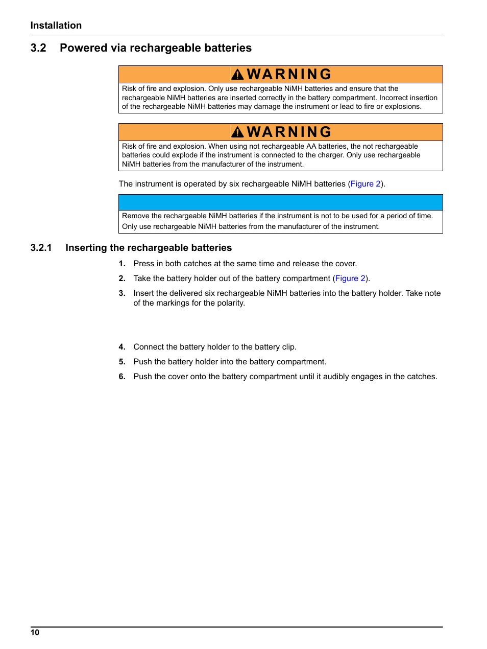 2 powered via rechargeable batteries, 1 inserting the rechargeable batteries | Hach-Lange TSS PORTABLE Handheld Instrument for Turbidity_Suspended Solids Manual User Manual | Page 10 / 38