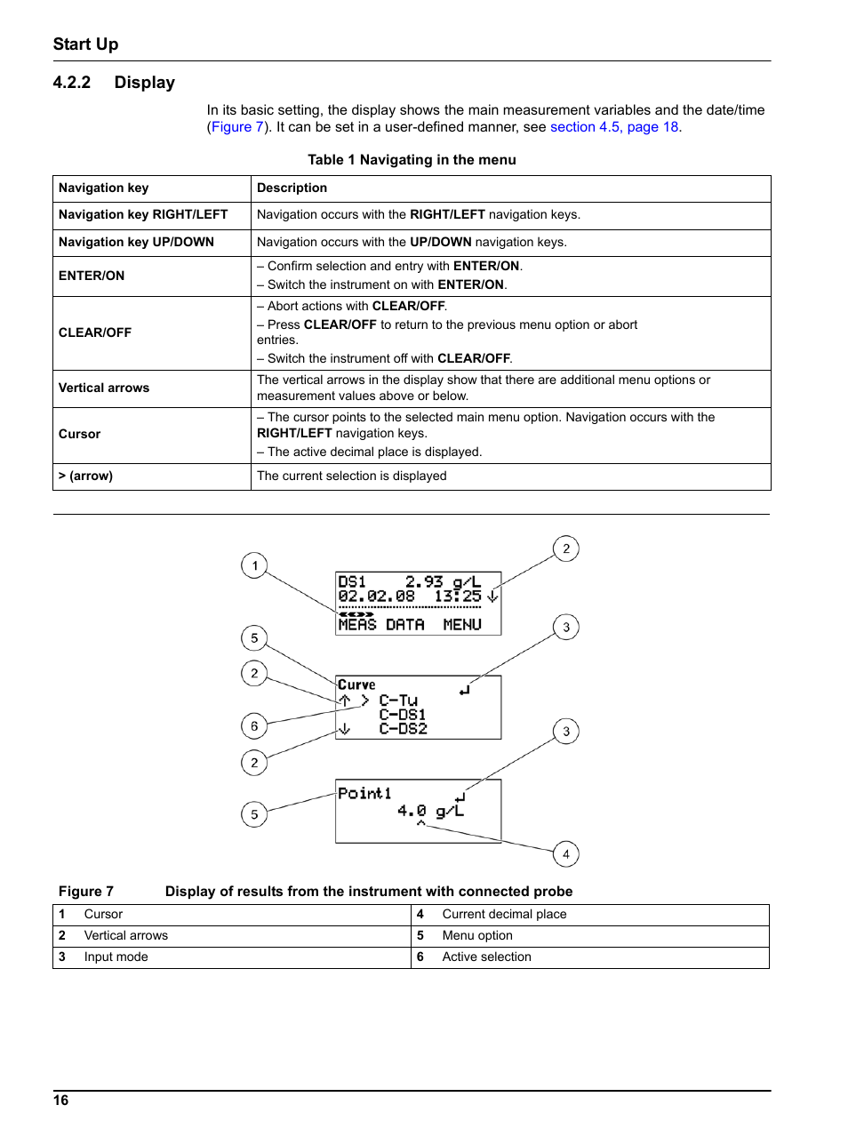 2 display, Start up 4.2.2 display | Hach-Lange TSS PORTABLE Handheld Instrument for Turbidity_Suspended Solids Manual User Manual | Page 16 / 38