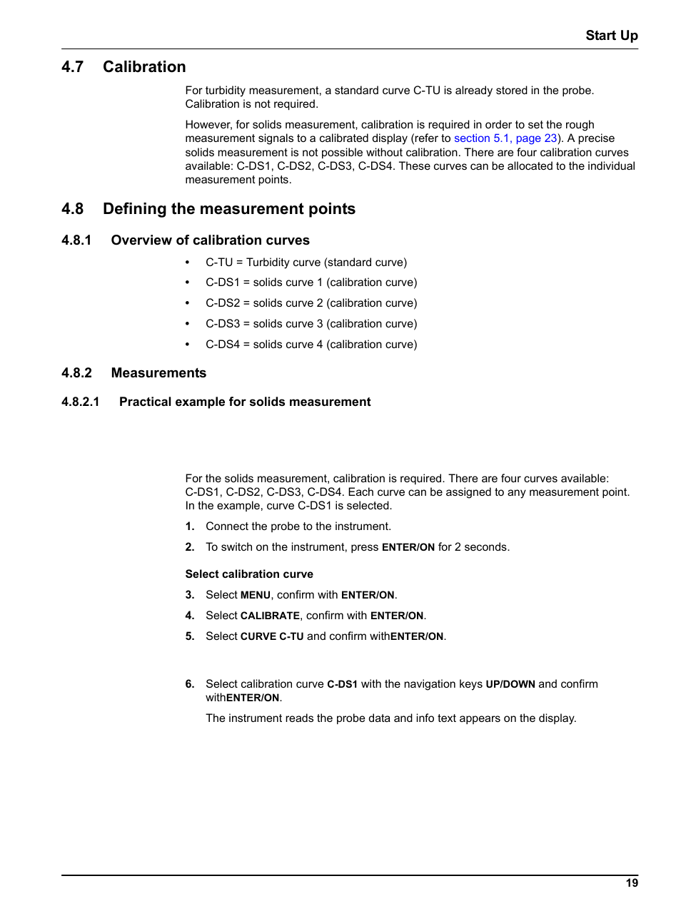 7 calibration, 8 defining the measurement points, 1 overview of calibration curves | 2 measurements, 1 practical example for solids measurement, 7 calibration 4.8 defining the measurement points | Hach-Lange TSS PORTABLE Handheld Instrument for Turbidity_Suspended Solids Manual User Manual | Page 19 / 38
