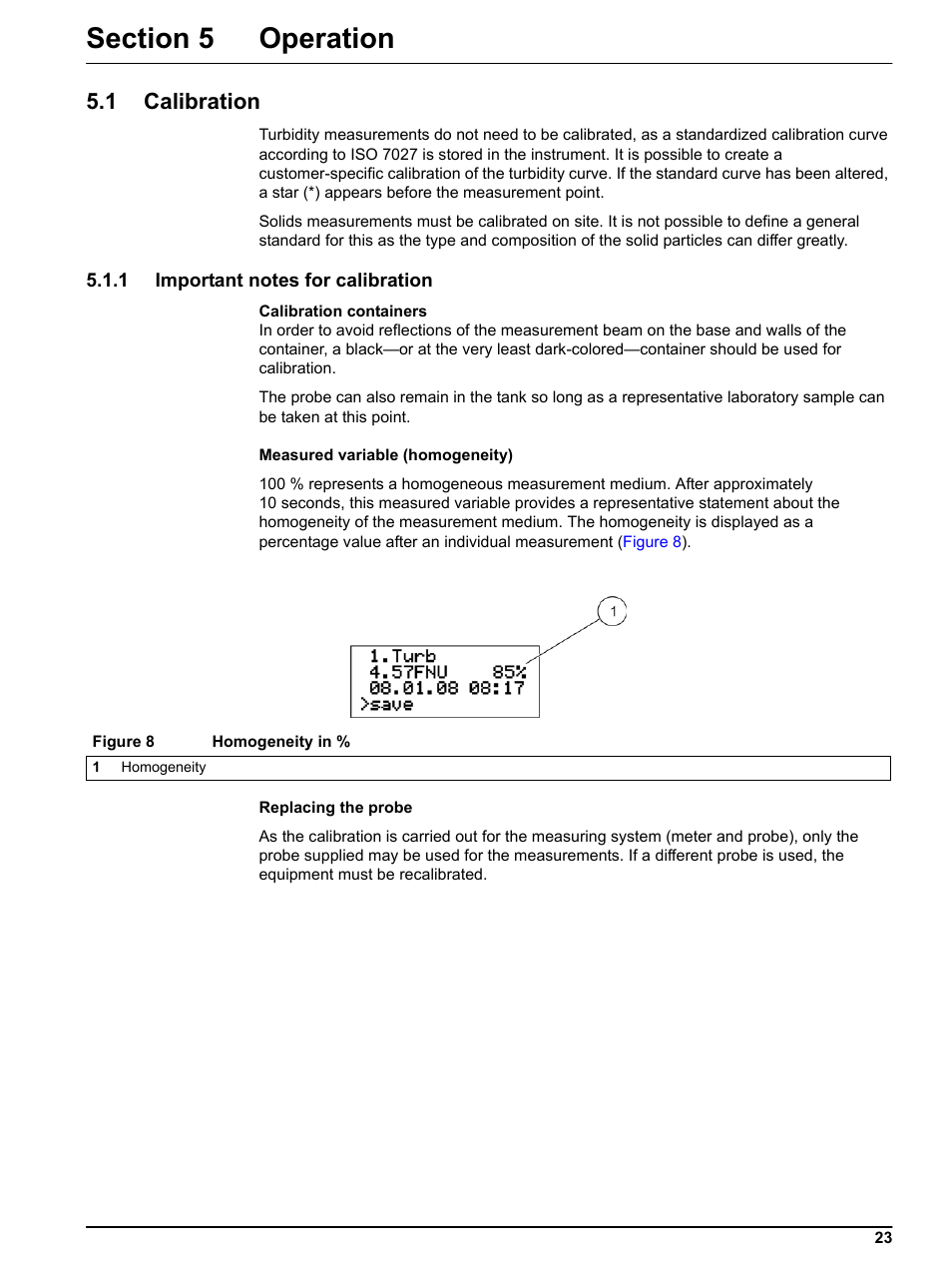 Section 5 operation, 1 calibration, 1 important notes for calibration | Section 5.1 | Hach-Lange TSS PORTABLE Handheld Instrument for Turbidity_Suspended Solids Manual User Manual | Page 23 / 38