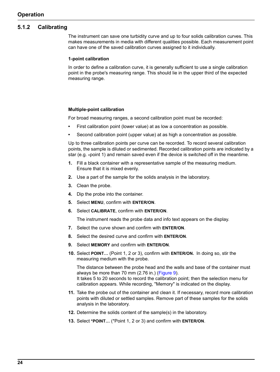 2 calibrating, Operation 5.1.2 calibrating | Hach-Lange TSS PORTABLE Handheld Instrument for Turbidity_Suspended Solids Manual User Manual | Page 24 / 38
