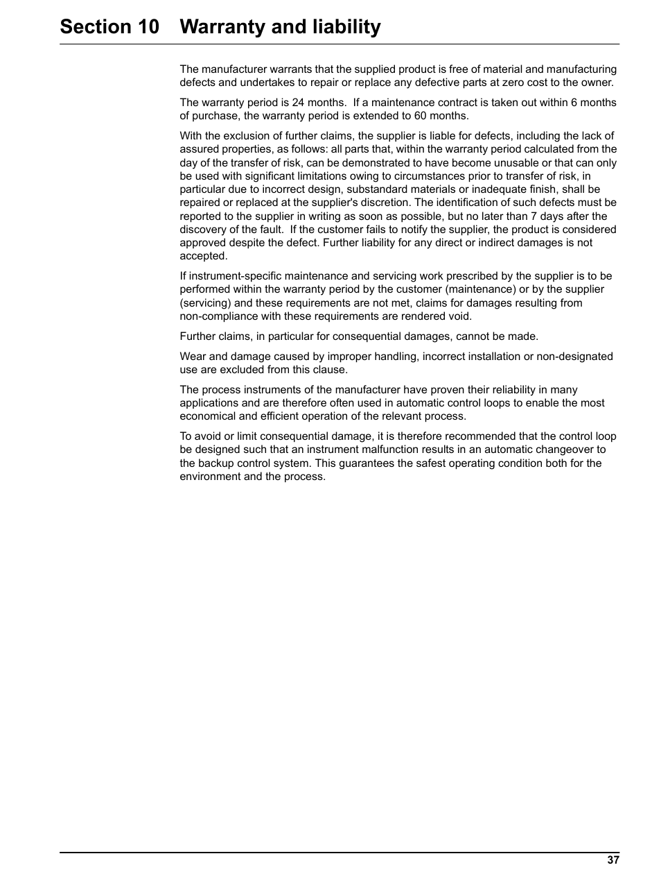 Section 10 warranty and liability | Hach-Lange TSS PORTABLE Handheld Instrument for Turbidity_Suspended Solids Manual User Manual | Page 37 / 38