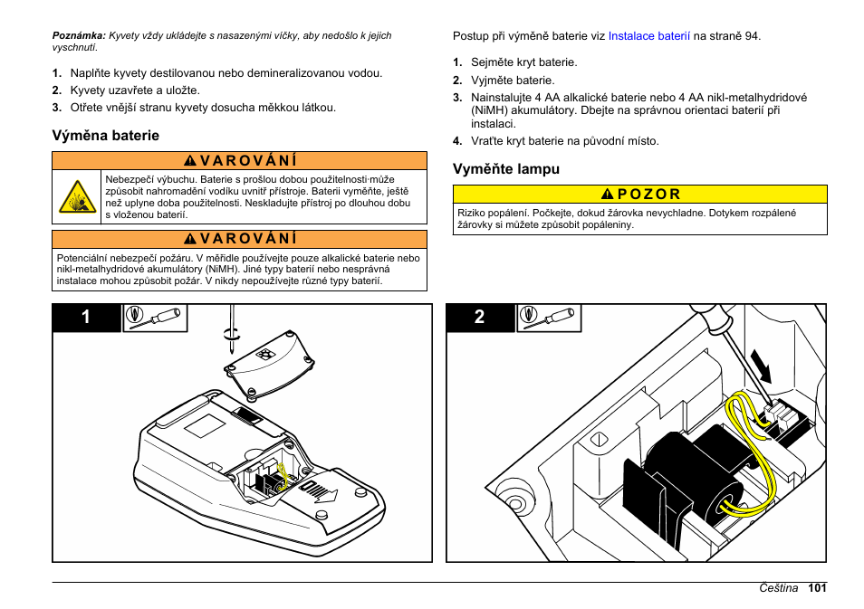 Výměna baterie, Vyměňte lampu | Hach-Lange 2100Q and 2100Qis Basic User Manual User Manual | Page 101 / 294