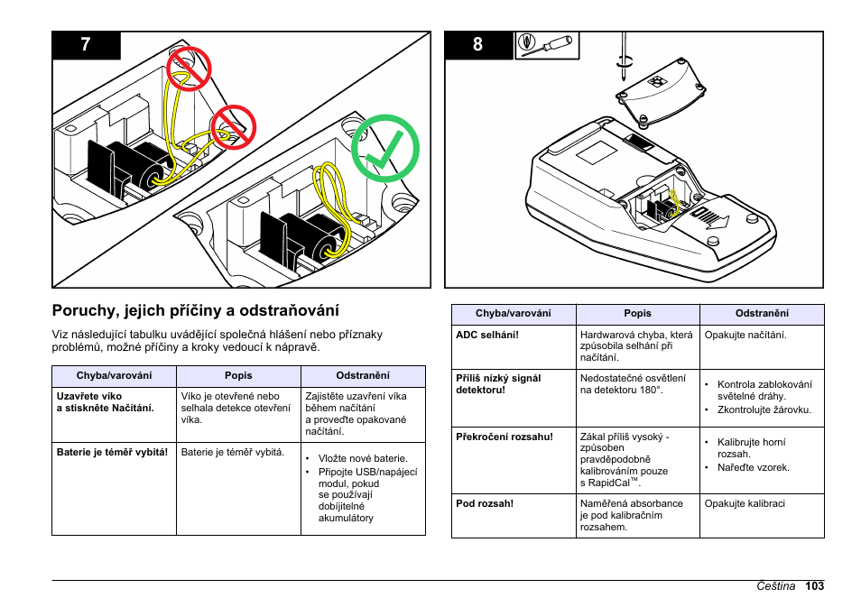 Poruchy, jejich příčiny a odstraňování | Hach-Lange 2100Q and 2100Qis Basic User Manual User Manual | Page 103 / 294