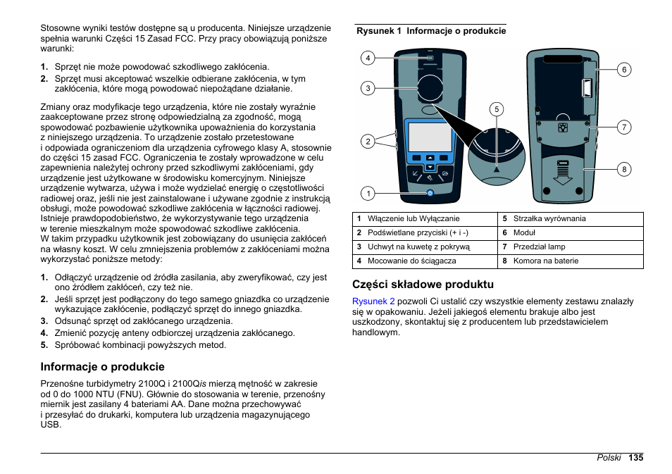 Informacje o produkcie, Części składowe produktu | Hach-Lange 2100Q and 2100Qis Basic User Manual User Manual | Page 135 / 294