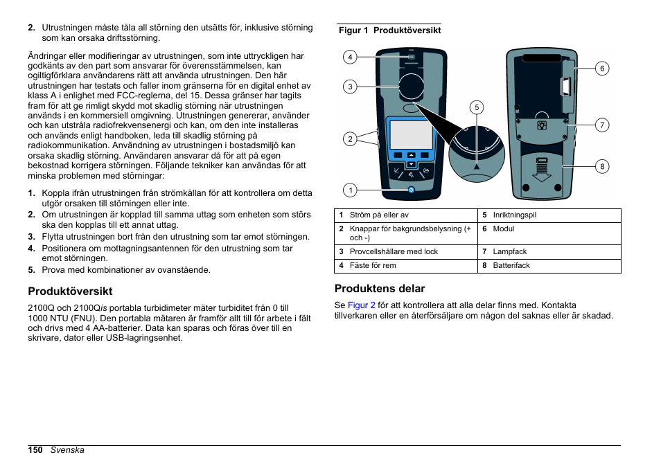 Produktöversikt, Produktens delar | Hach-Lange 2100Q and 2100Qis Basic User Manual User Manual | Page 150 / 294