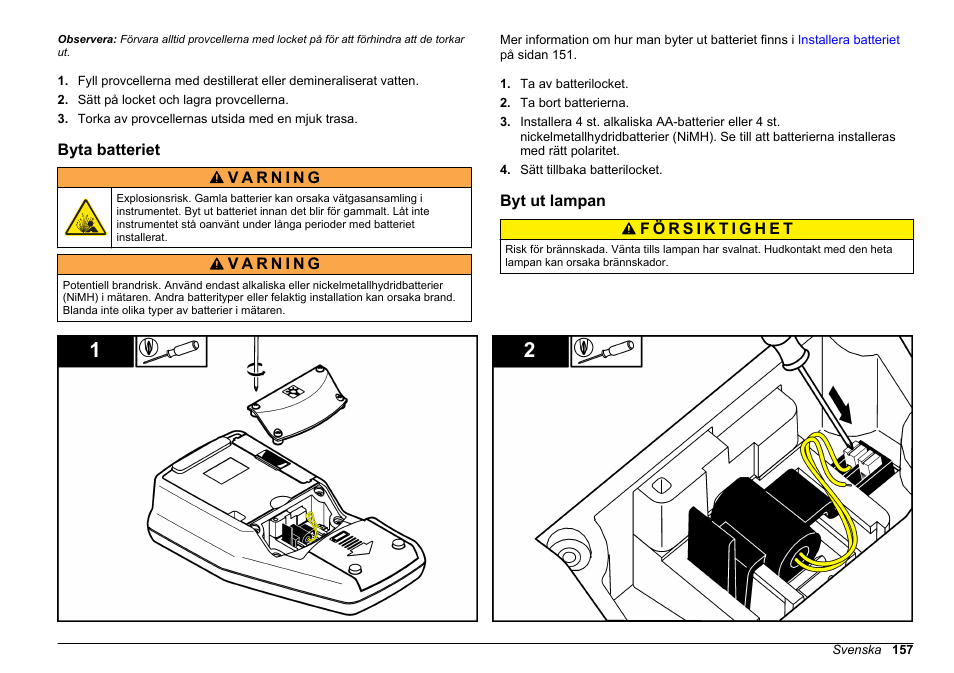 Byta batteriet, Byt ut lampan | Hach-Lange 2100Q and 2100Qis Basic User Manual User Manual | Page 157 / 294