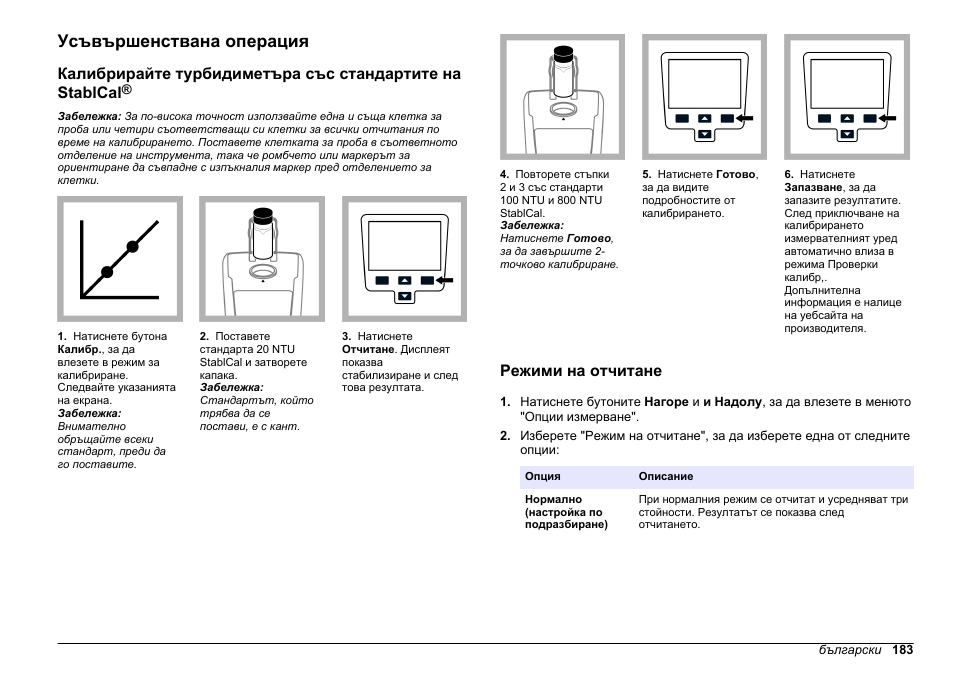 Усъвършенствана операция, Режими на отчитане | Hach-Lange 2100Q and 2100Qis Basic User Manual User Manual | Page 183 / 294