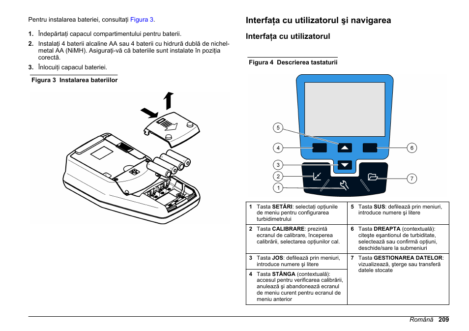 Interfaţa cu utilizatorul şi navigarea, Interfaţa cu utilizatorul | Hach-Lange 2100Q and 2100Qis Basic User Manual User Manual | Page 209 / 294