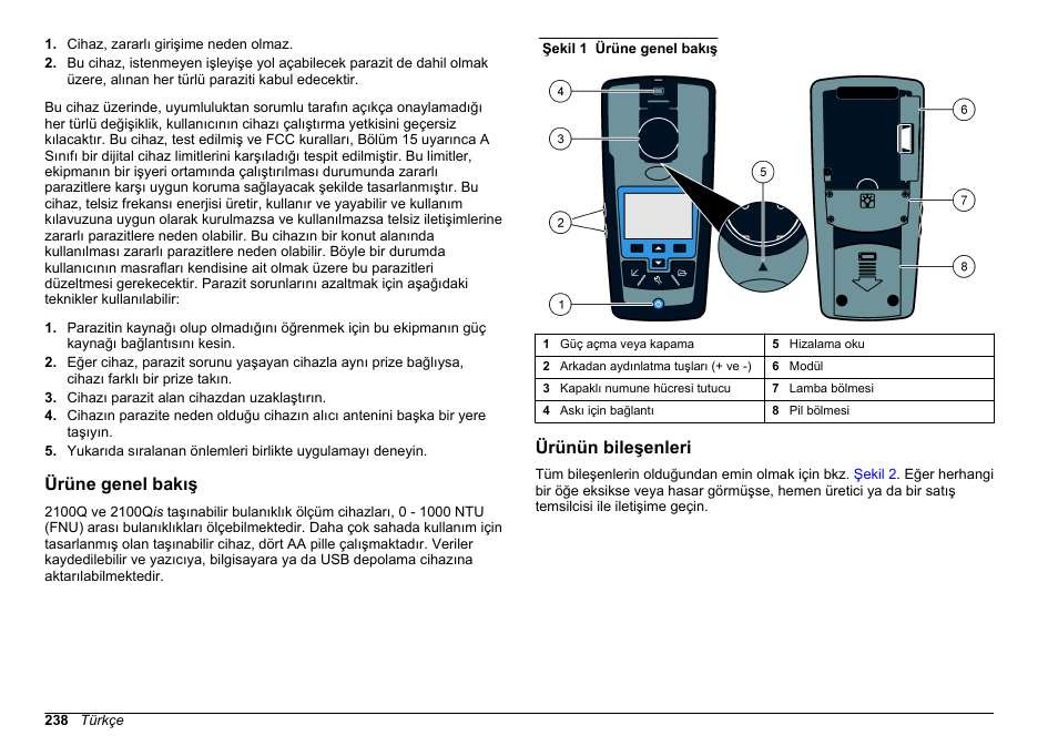 Ürüne genel bakış, Ürünün bileşenleri | Hach-Lange 2100Q and 2100Qis Basic User Manual User Manual | Page 238 / 294