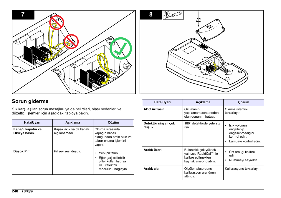 Sorun giderme | Hach-Lange 2100Q and 2100Qis Basic User Manual User Manual | Page 248 / 294