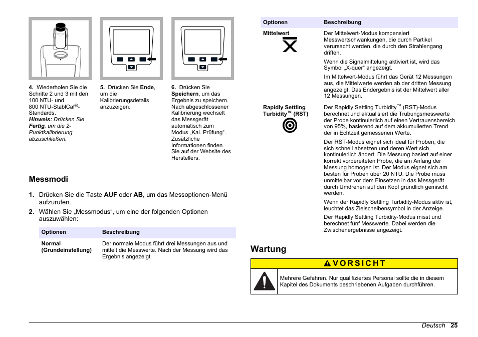 Messmodi, Wartung | Hach-Lange 2100Q and 2100Qis Basic User Manual User Manual | Page 25 / 294