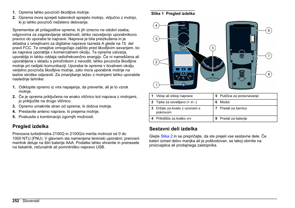 Pregled izdelka, Sestavni deli izdelka | Hach-Lange 2100Q and 2100Qis Basic User Manual User Manual | Page 252 / 294