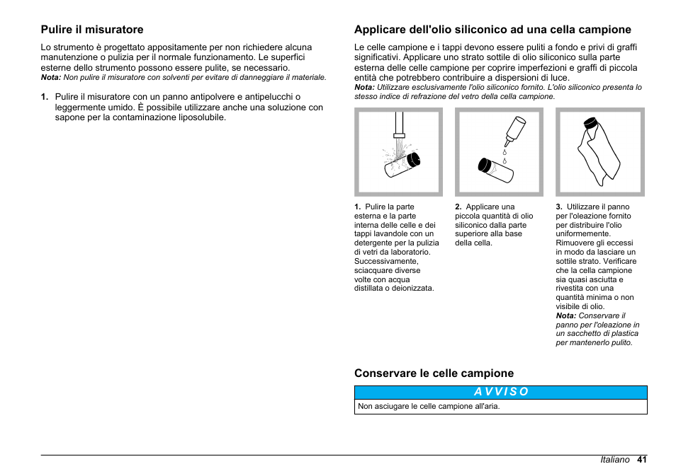 Pulire il misuratore, Conservare le celle campione | Hach-Lange 2100Q and 2100Qis Basic User Manual User Manual | Page 41 / 294