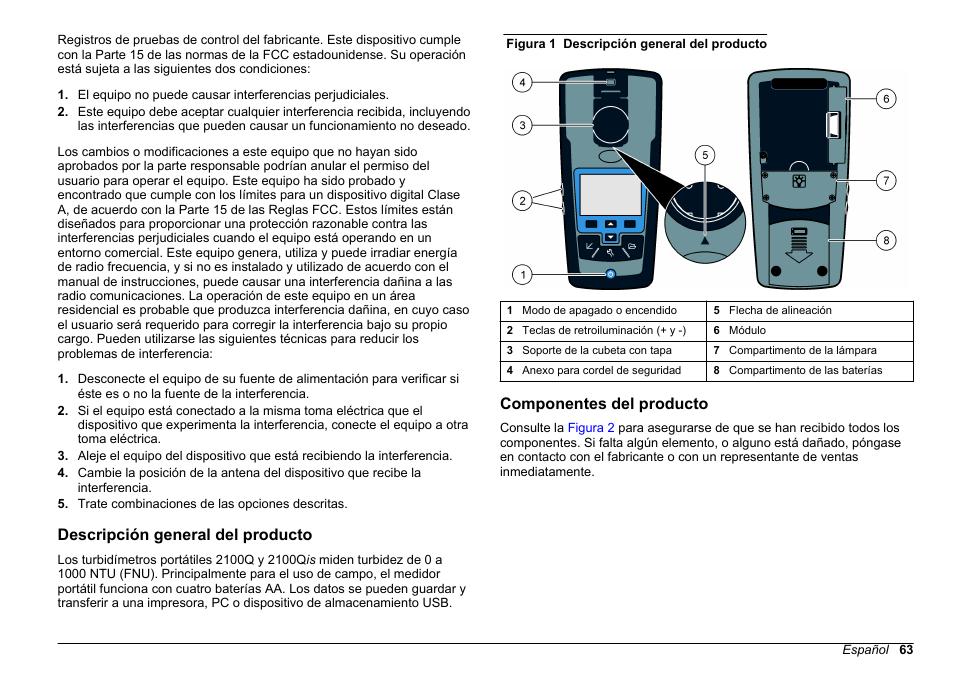 Descripción general del producto, Componentes del producto | Hach-Lange 2100Q and 2100Qis Basic User Manual User Manual | Page 63 / 294