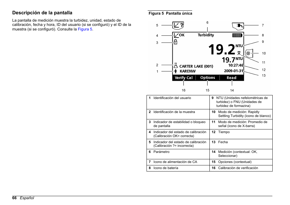 Descripción de la pantalla | Hach-Lange 2100Q and 2100Qis Basic User Manual User Manual | Page 66 / 294