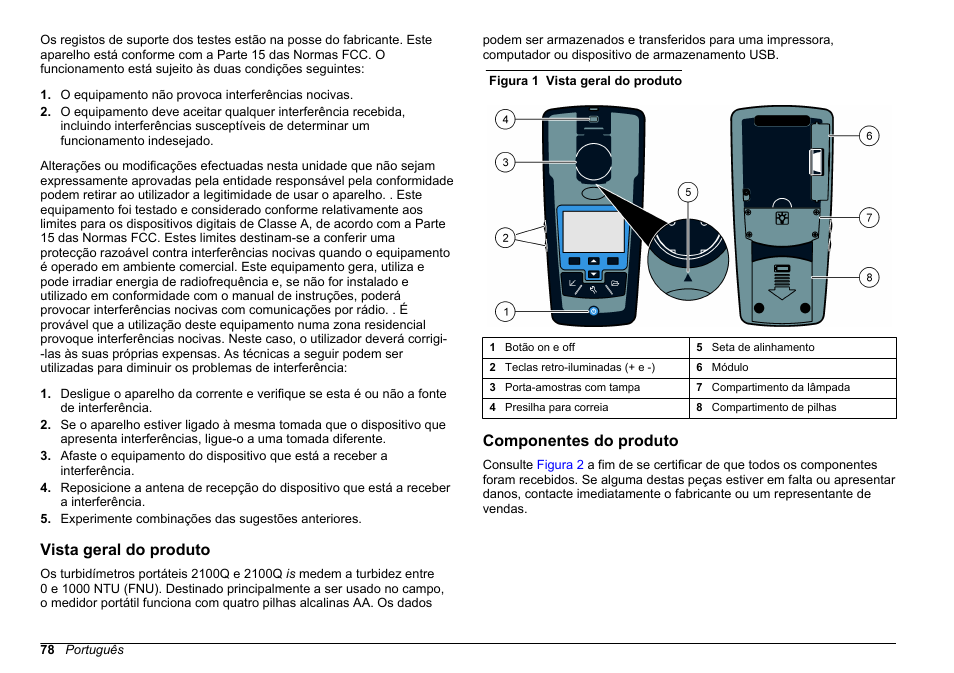 Vista geral do produto, Componentes do produto | Hach-Lange 2100Q and 2100Qis Basic User Manual User Manual | Page 78 / 294