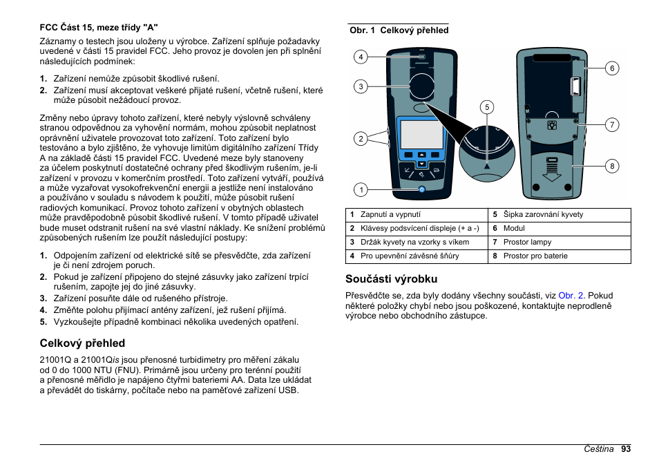 Celkový přehled, Součásti výrobku | Hach-Lange 2100Q and 2100Qis Basic User Manual User Manual | Page 93 / 294