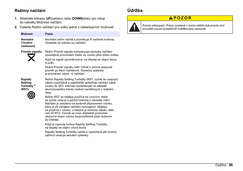 Režimy načítání, Údržba | Hach-Lange 2100Q and 2100Qis Basic User Manual User Manual | Page 99 / 294