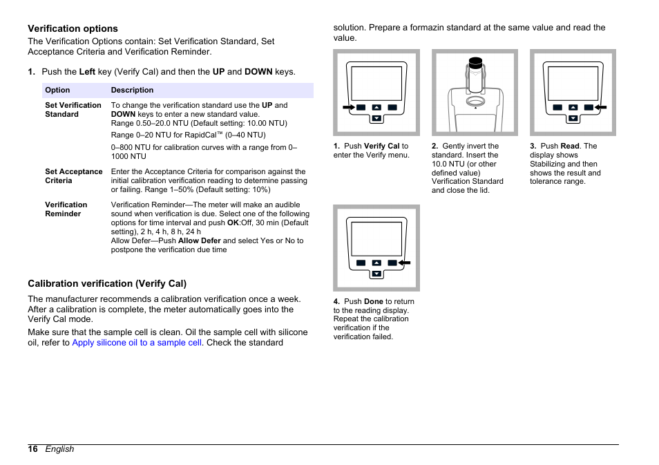 Verification options, Calibration verification (verify cal) | Hach-Lange 2100Q and 2100Qis User Manual User Manual | Page 18 / 30