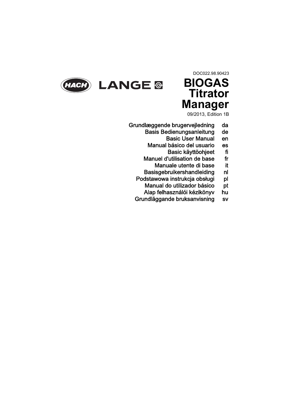 Hach-Lange BIOGAS Basic User Manual User Manual | 217 pages