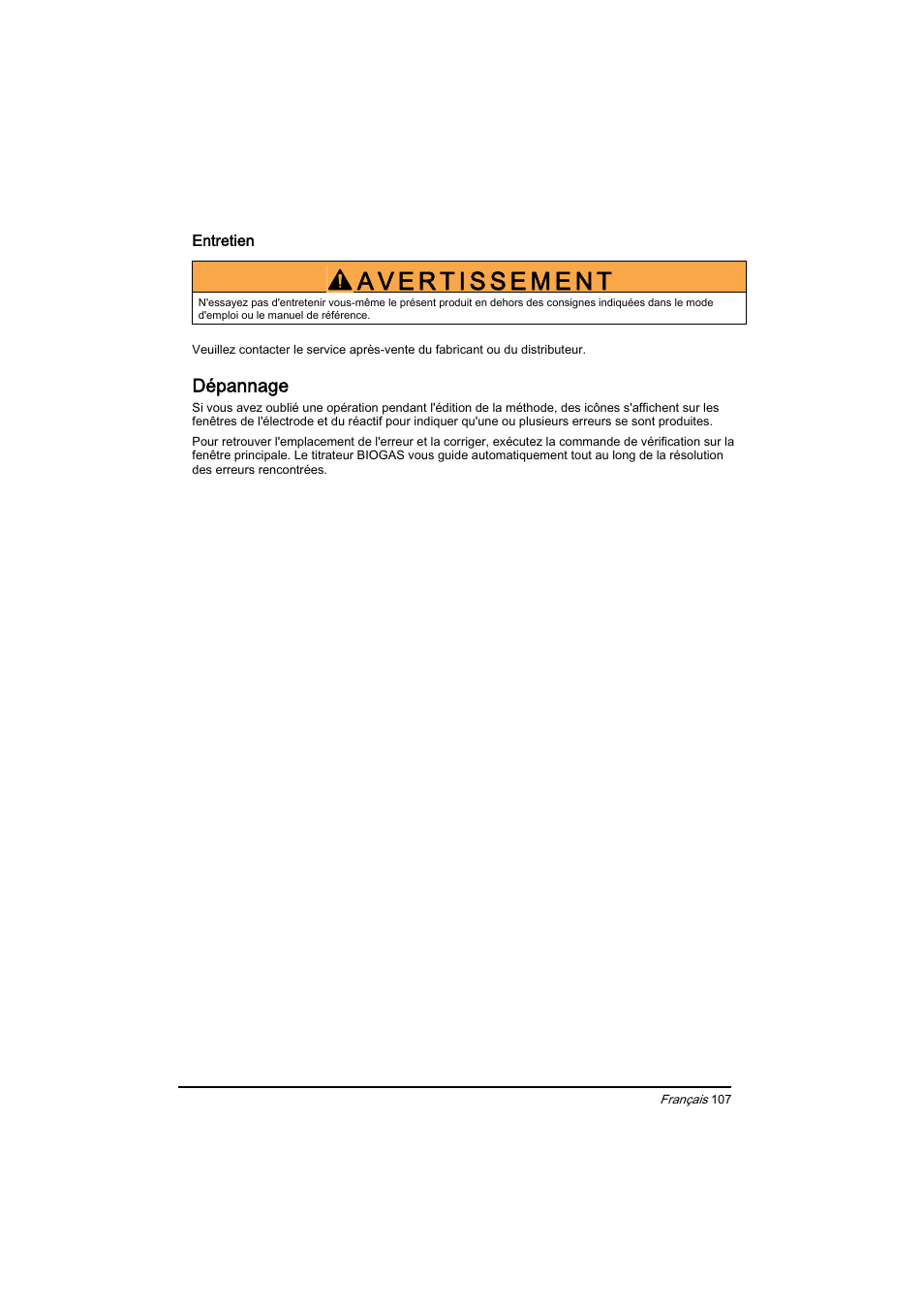 Dépannage | Hach-Lange BIOGAS Basic User Manual User Manual | Page 107 / 217