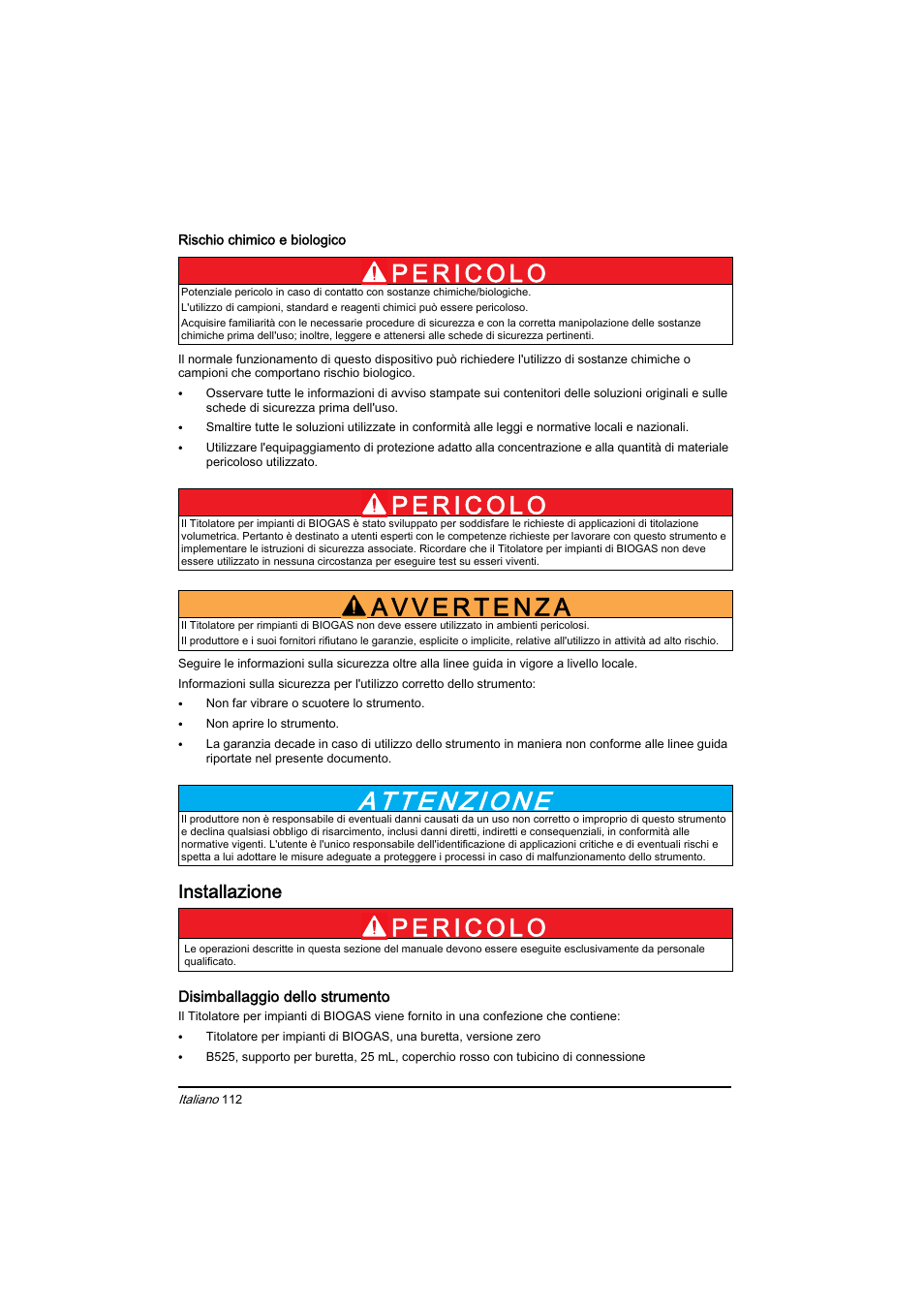 Installazione | Hach-Lange BIOGAS Basic User Manual User Manual | Page 112 / 217