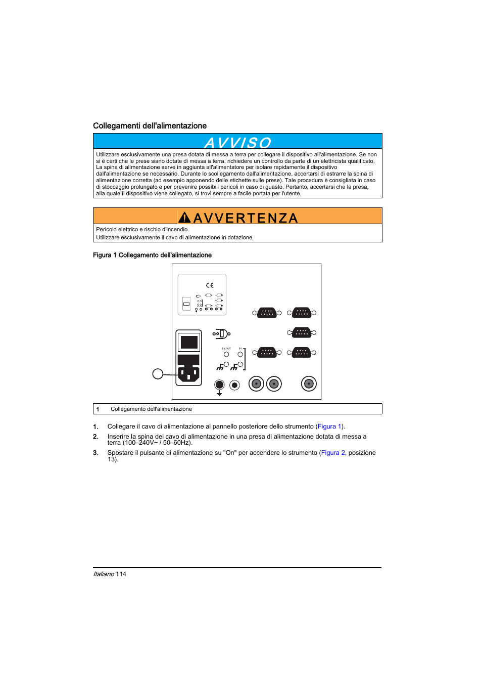 Collegamenti dell'alimentazione, Italiano | Hach-Lange BIOGAS Basic User Manual User Manual | Page 114 / 217
