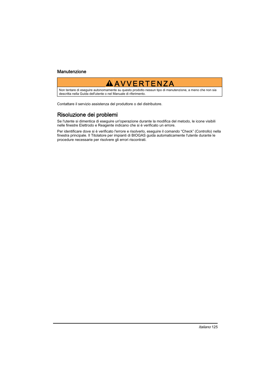 Risoluzione dei problemi | Hach-Lange BIOGAS Basic User Manual User Manual | Page 125 / 217