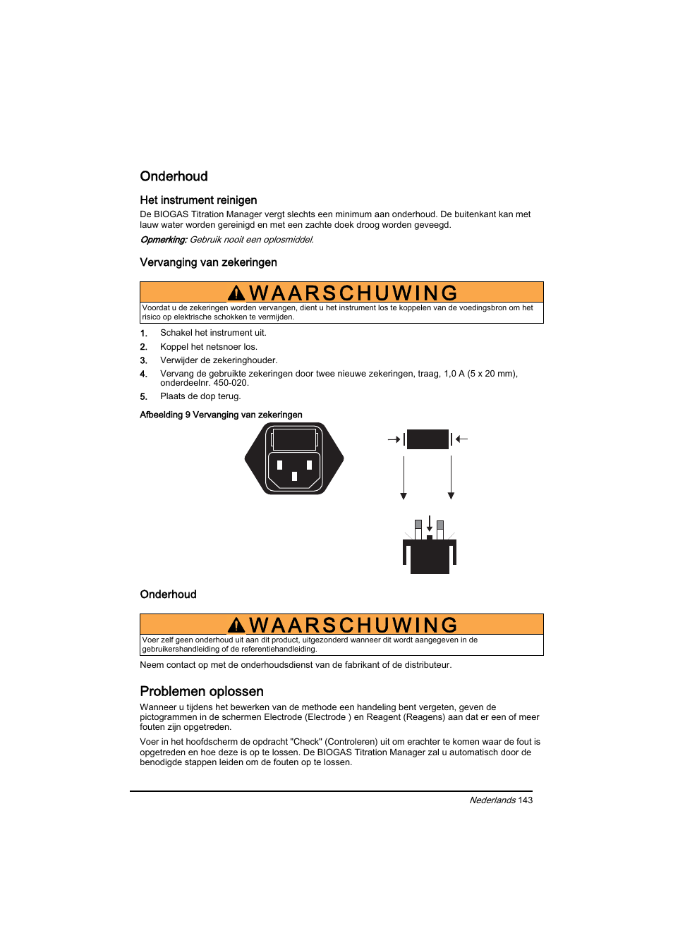Onderhoud, Problemen oplossen | Hach-Lange BIOGAS Basic User Manual User Manual | Page 143 / 217