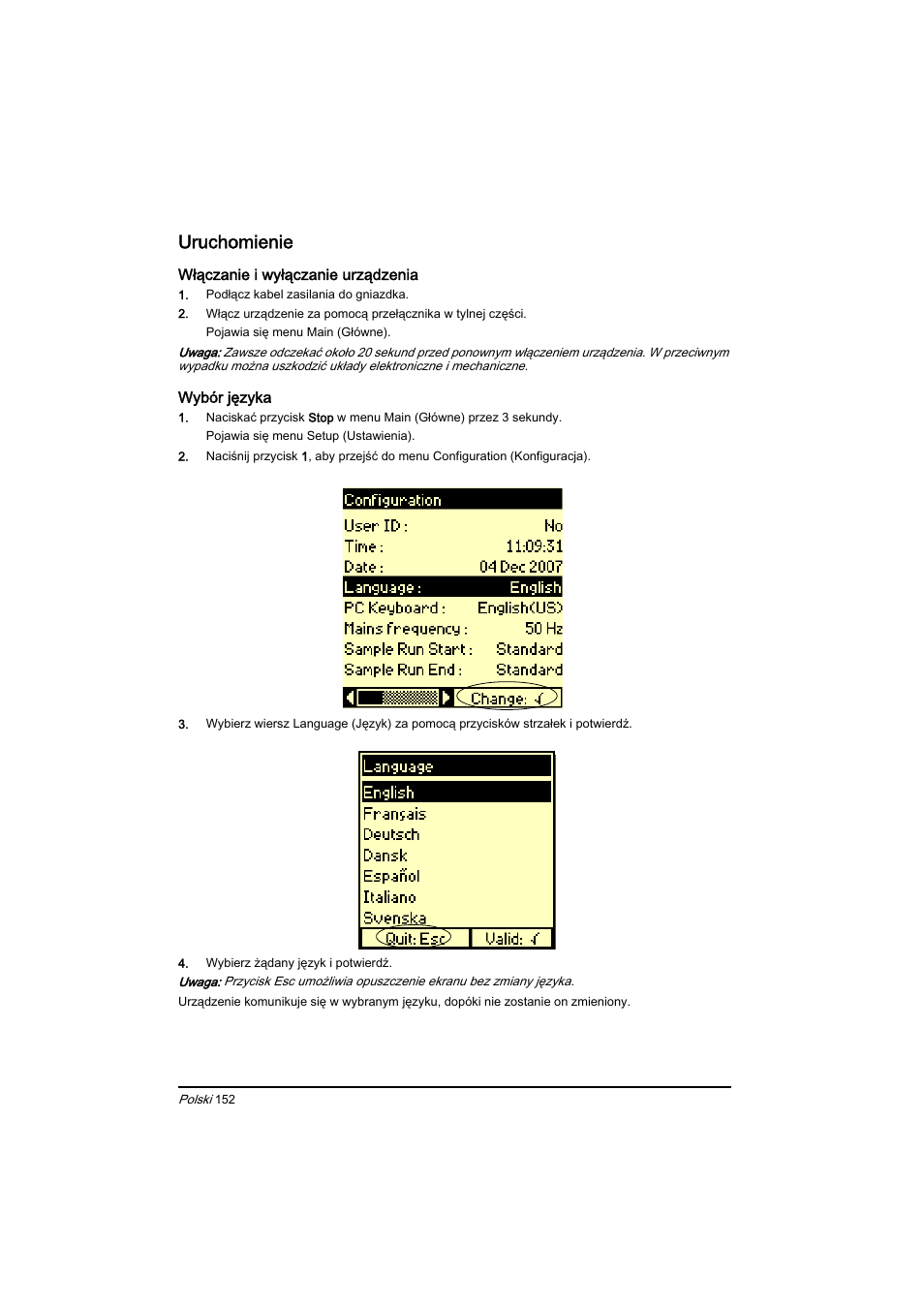 Uruchomienie | Hach-Lange BIOGAS Basic User Manual User Manual | Page 152 / 217