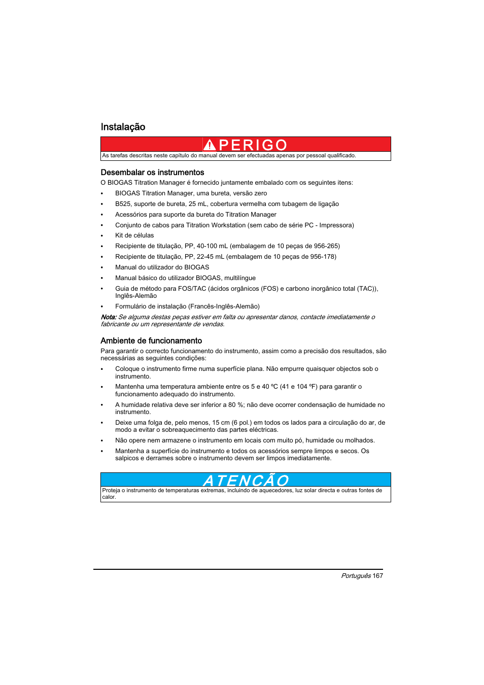 Instalação | Hach-Lange BIOGAS Basic User Manual User Manual | Page 167 / 217