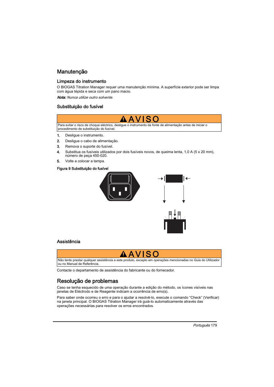 Manutenção, Resolução de problemas | Hach-Lange BIOGAS Basic User Manual User Manual | Page 179 / 217